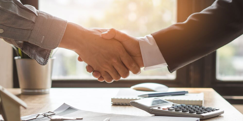 shake hands with clients