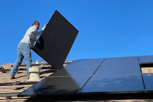 Workers establishing panels