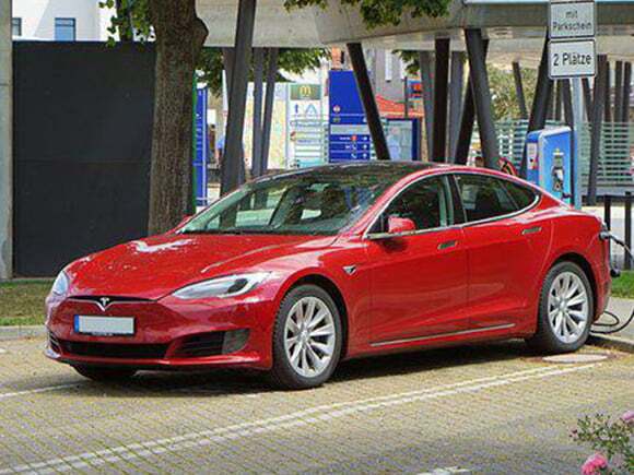 A tesla automobile electric car