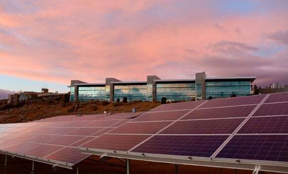 Solar panels setup in a commercial area