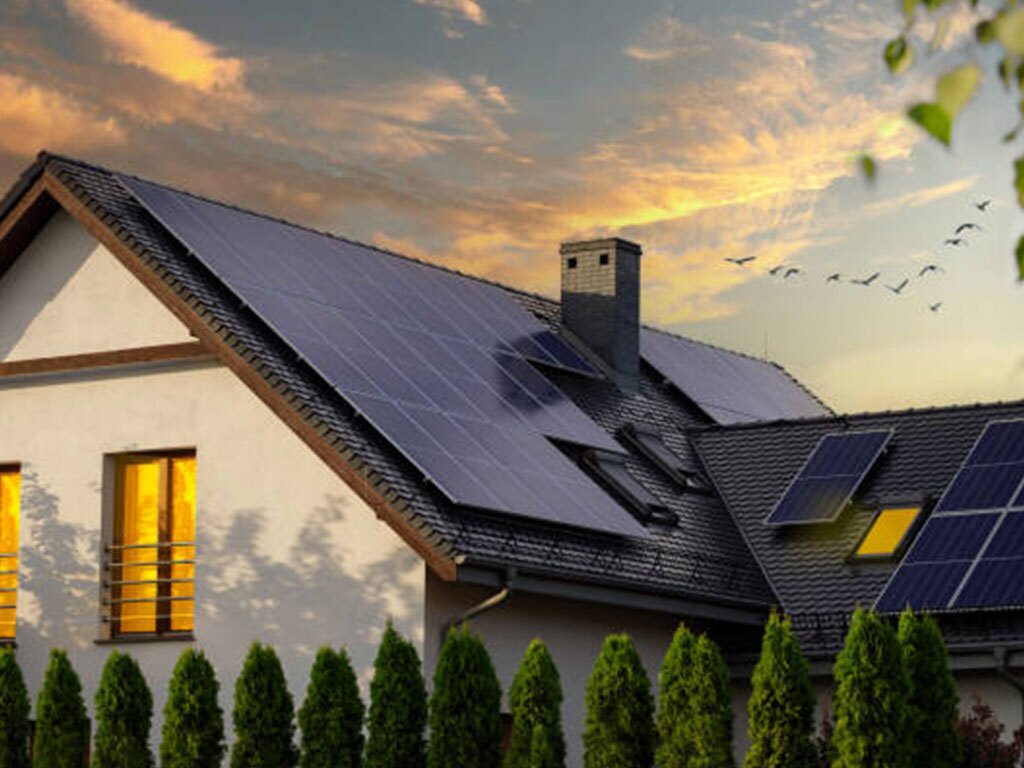Solar Panels of a House Rooftop
