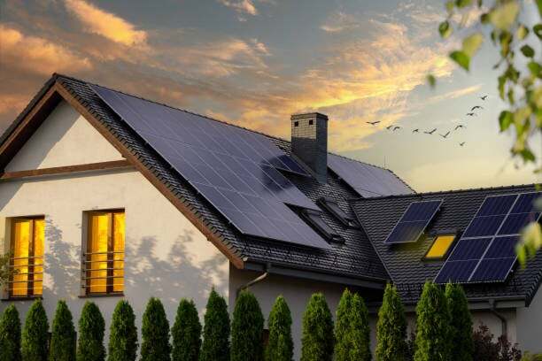 Solar Panels of a House Rooftop