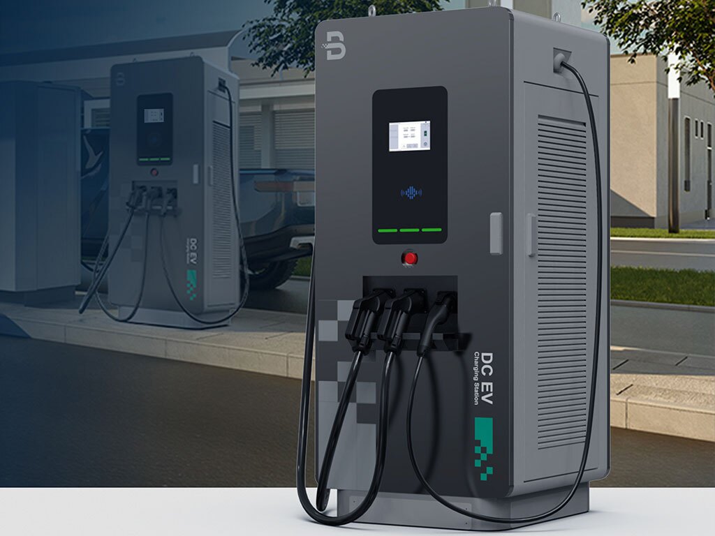 Electric vehicle charging station in parking lot