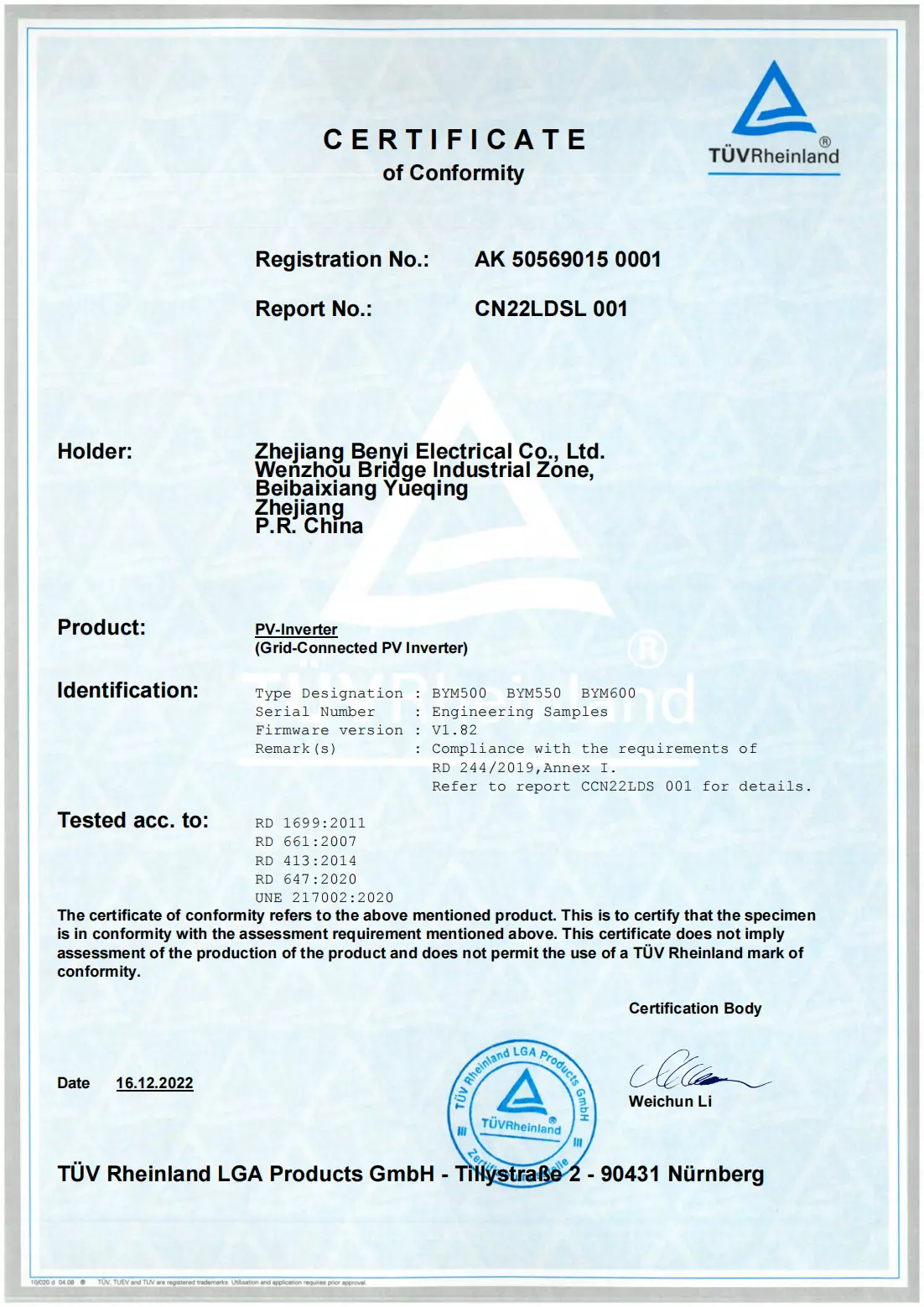 micro inverter RD,UNE 217002