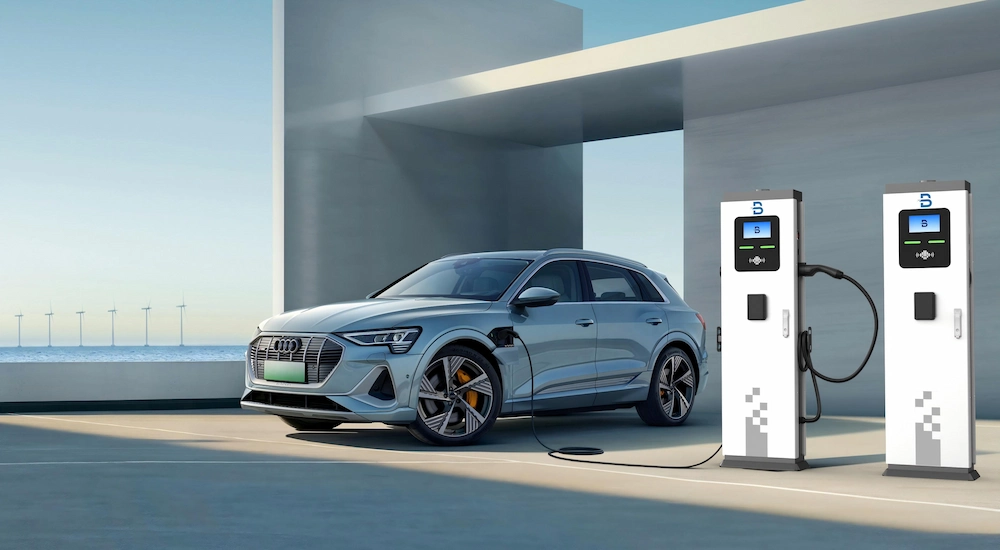 Floor mounted ac charger 22kwx2 with pos